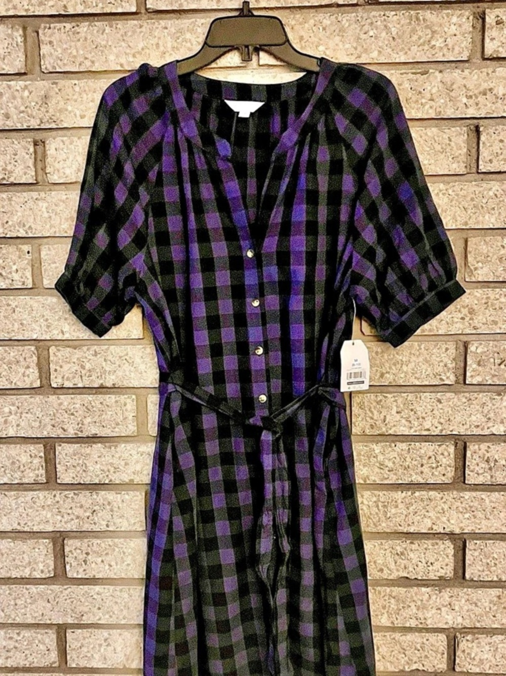Time and Tru Plaid Mini Dress in Black & Purple NWT